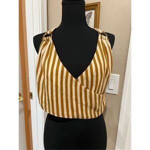 Moon River brown and cream striped halter top with tie back